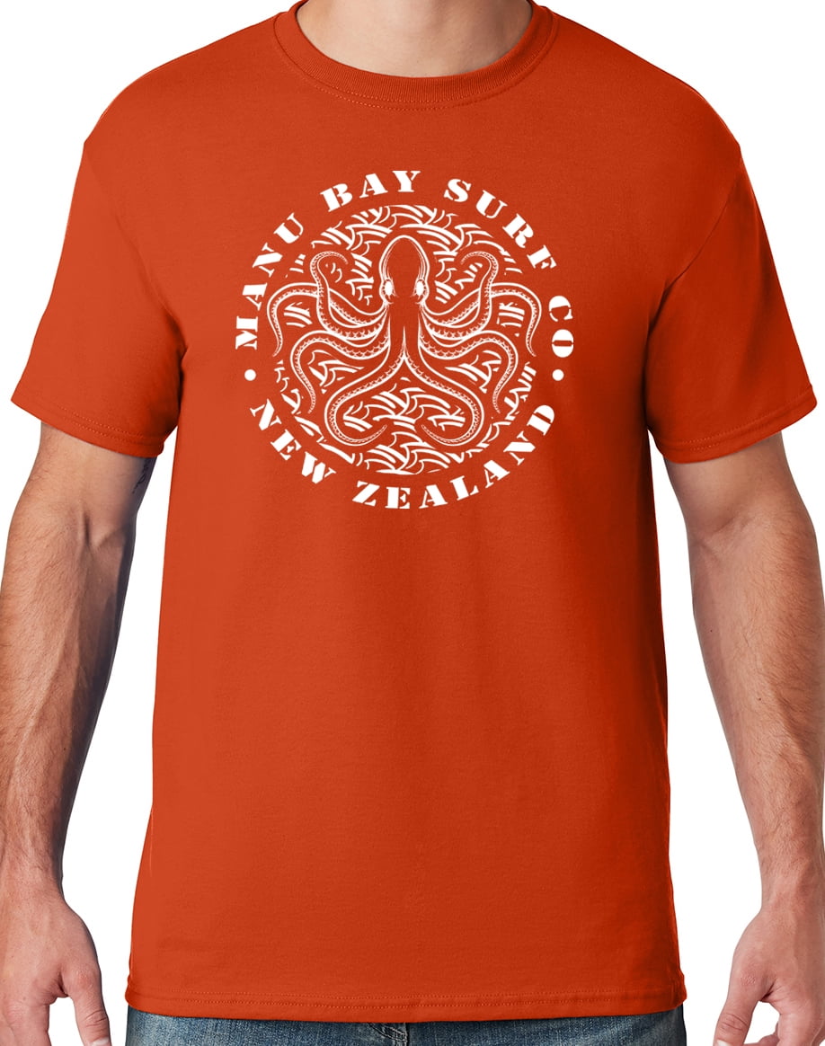 Mens Manu Bay Surf Company WHITE OCTOPUS T-shirt, 5XL Burnt Orange