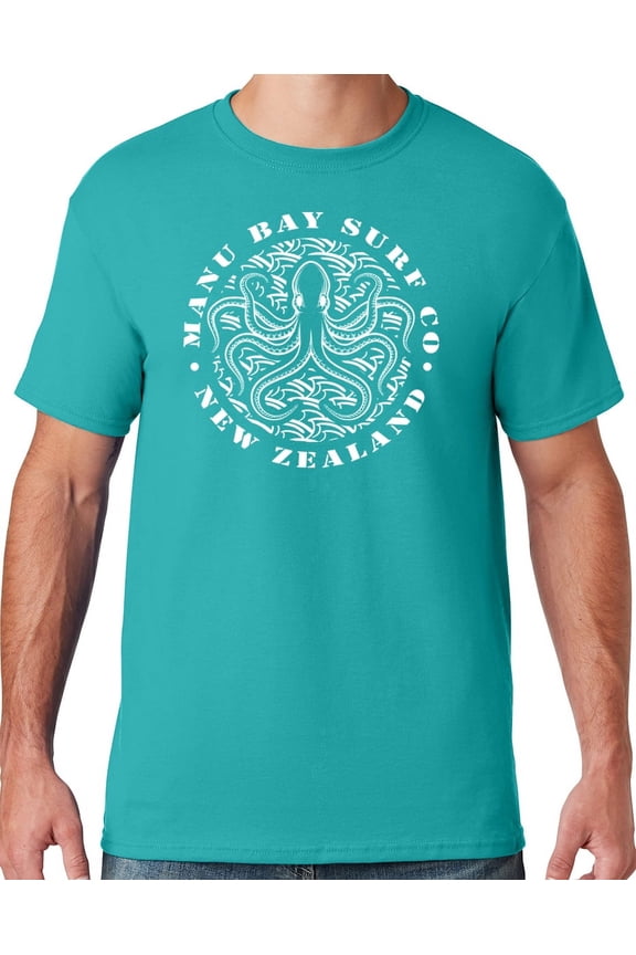 Mens Manu Bay Surf Company WHITE OCTOPUS T-shirt, 5XL Jade