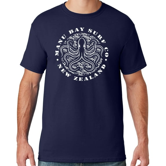 Mens Manu Bay Surf Company WHITE OCTOPUS T-shirt, 5XL Navy Blue