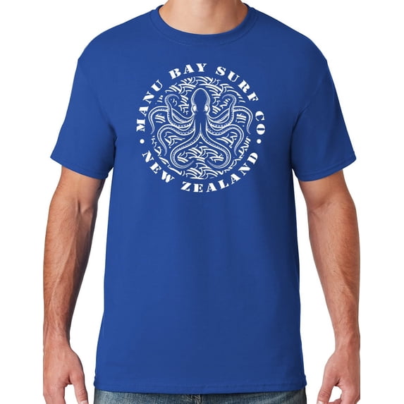 Mens Manu Bay Surf Company WHITE OCTOPUS T-shirt, 5XL Royal Blue