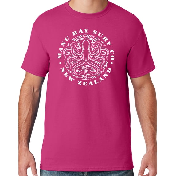 Mens Manu Bay Surf Company WHITE OCTOPUS T-shirt, XL Cyber Pink