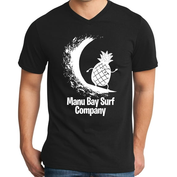 Mens Manu Bay Surf Company WHITE PINEAPPLE Surfer T-shirt, 2XL Black