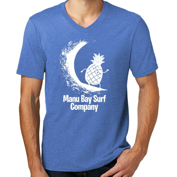 Mens Manu Bay Surf Company WHITE PINEAPPLE Surfer T-shirt, Extra-Small Heathered Royal