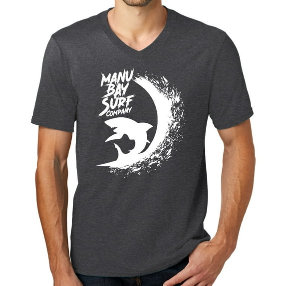 Mens Manu Bay Surf Company WHITE SHARK Surfer T-shirt, 2XL Heathered Charcoal