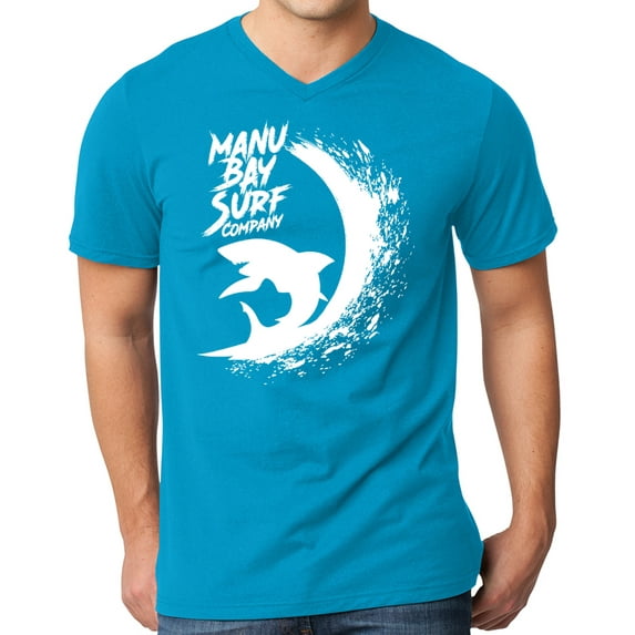 Mens Manu Bay Surf Company WHITE SHARK Surfer T-shirt, 3XL Light Turquoise