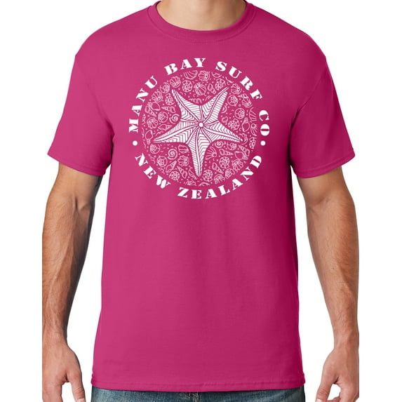 Mens Manu Bay Surf Company WHITE STARFISH T-shirt, 3XL Cyber Pink