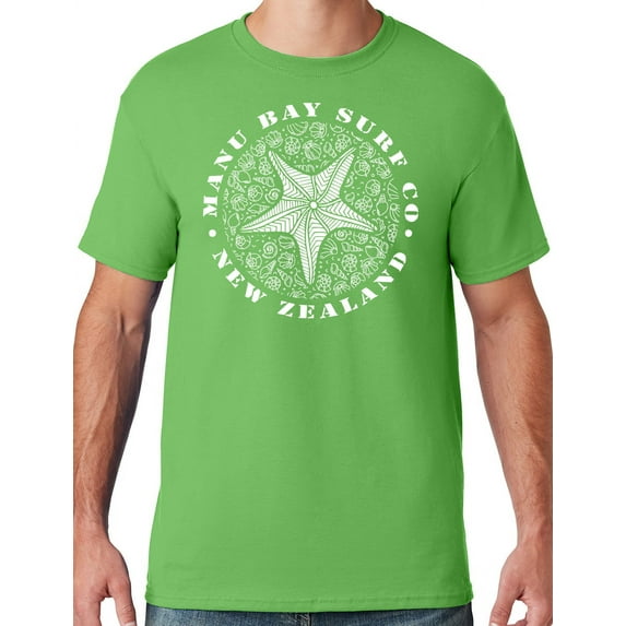 Mens Manu Bay Surf Company WHITE STARFISH T-shirt, Small Kiwi Green