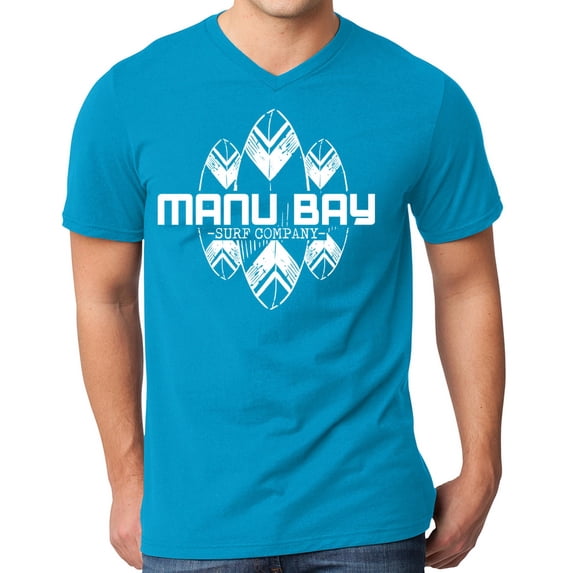 Mens Manu Bay Surf Company WHITE SURFBOARDS Surfer T-shirt, 2XL Light Turquoise