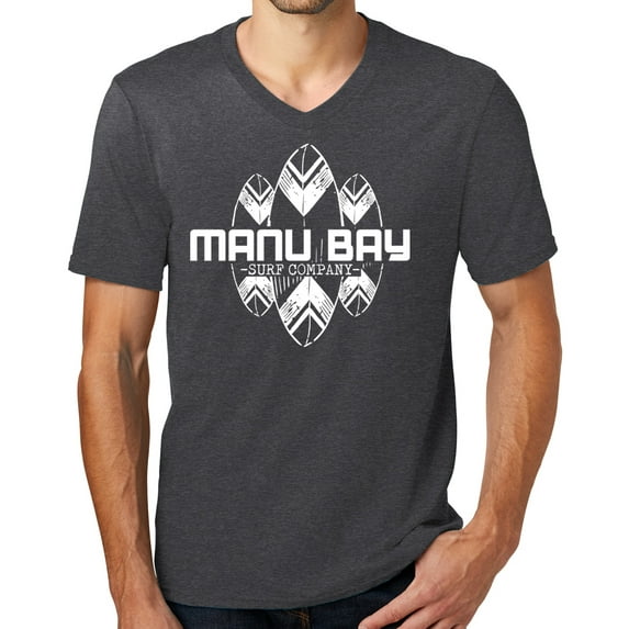 Mens Manu Bay Surf Company WHITE SURFBOARDS Surfer T-shirt, 4XL Heathered Charcoal