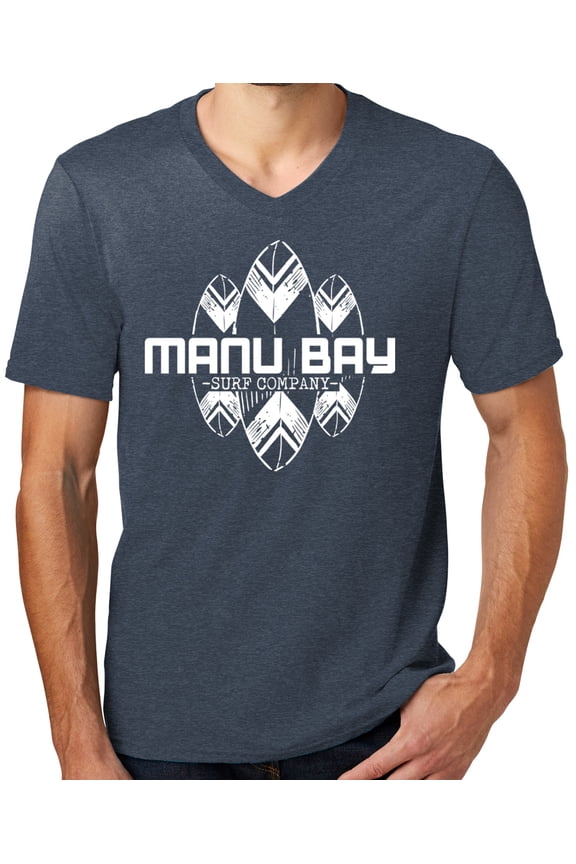 Mens Manu Bay Surf Company WHITE SURFBOARDS Surfer T-shirt, Extra-Small Heathered Navy