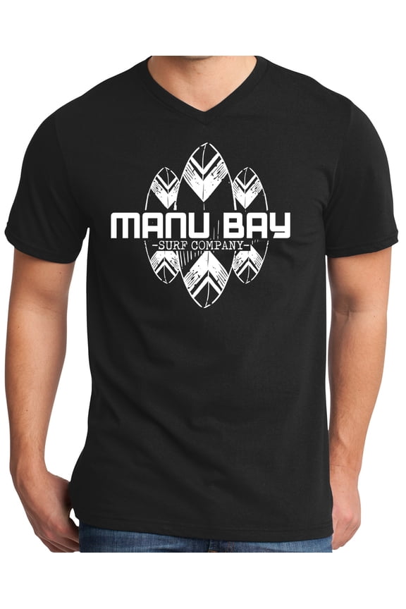 Mens Manu Bay Surf Company WHITE SURFBOARDS Surfer T-shirt, Medium Black