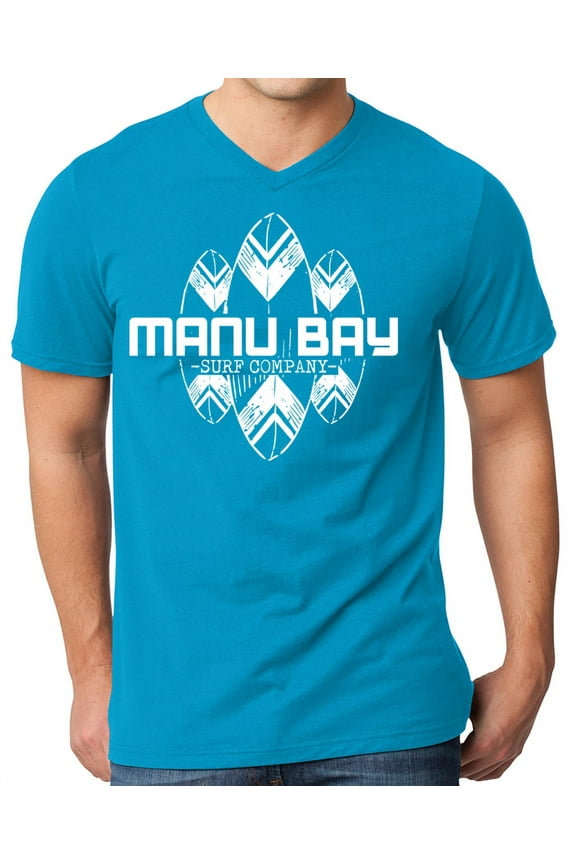 Mens Manu Bay Surf Company WHITE SURFBOARDS Surfer T-shirt, Medium Light Turquoise