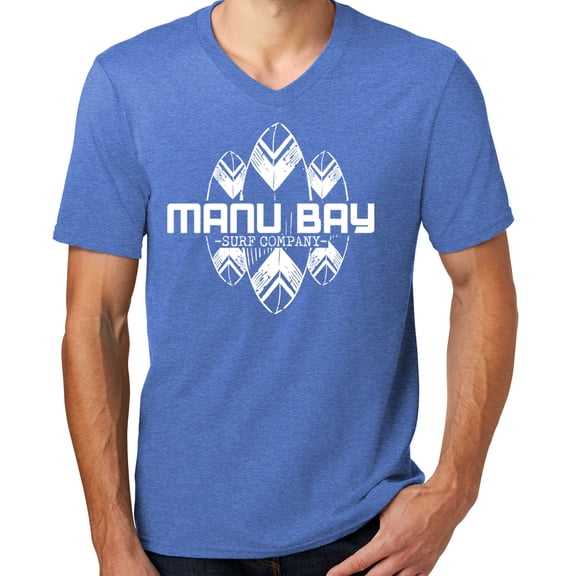 Mens Manu Bay Surf Company WHITE SURFBOARDS Surfer T-shirt, XL Heathered Royal