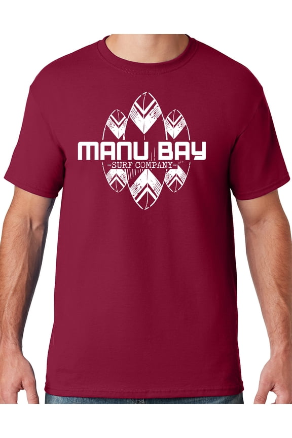 Mens Manu Bay Surf Company WHITE SURFBOARDS T-shirt, 2XL Cardinal Red