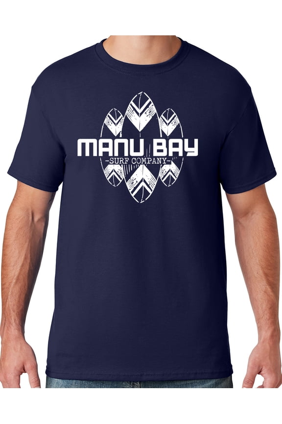 Mens Manu Bay Surf Company WHITE SURFBOARDS T-shirt, 2XL Navy Blue