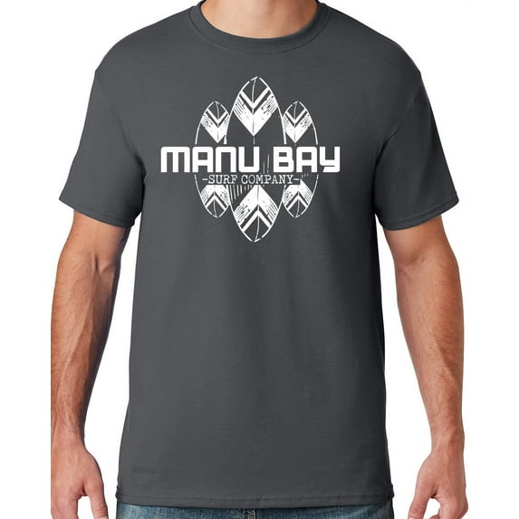 Mens Manu Bay Surf Company WHITE SURFBOARDS T-shirt, 3XL Charcoal Grey