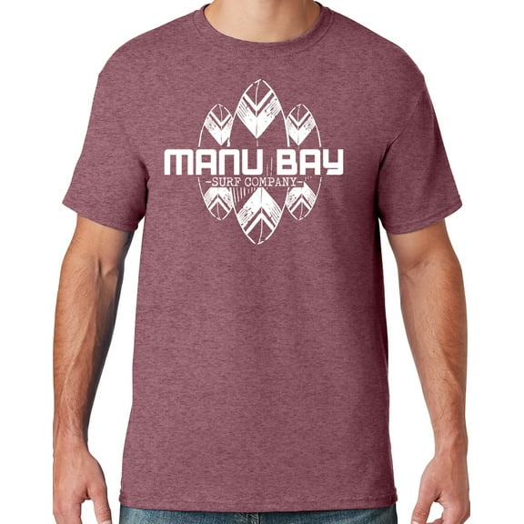 Mens Manu Bay Surf Company WHITE SURFBOARDS T-shirt, 4XL Vintage Heather Maroon