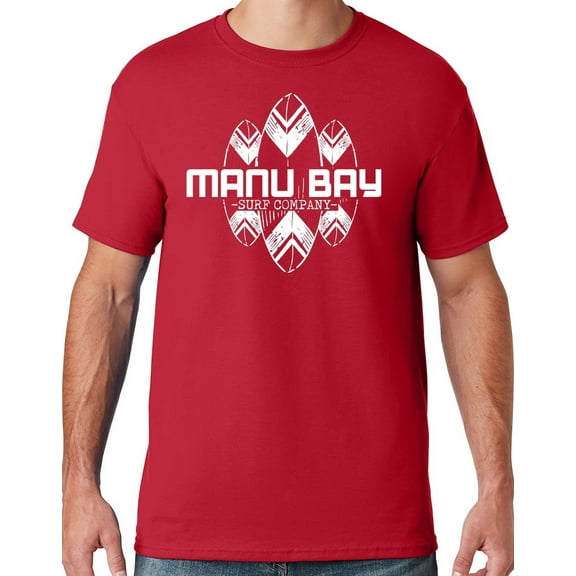 Mens Manu Bay Surf Company WHITE SURFBOARDS T-shirt, Medium True Red