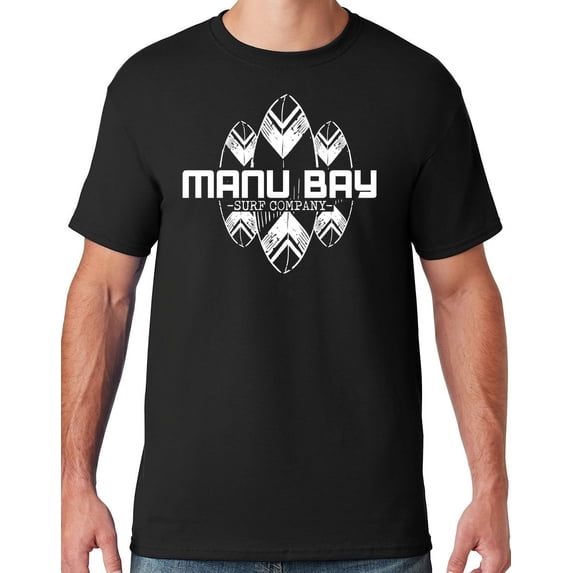 Mens Manu Bay Surf Company WHITE SURFBOARDS T-shirt, Small Black