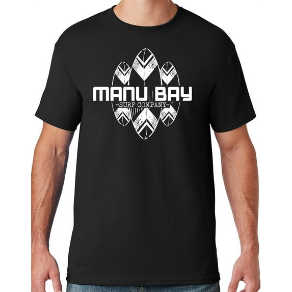 Mens Manu Bay Surf Company WHITE SURFBOARDS T-shirt, XL Black
