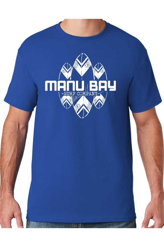 Mens Manu Bay Surf Company WHITE SURFBOARDS T-shirt, XL Royal Blue