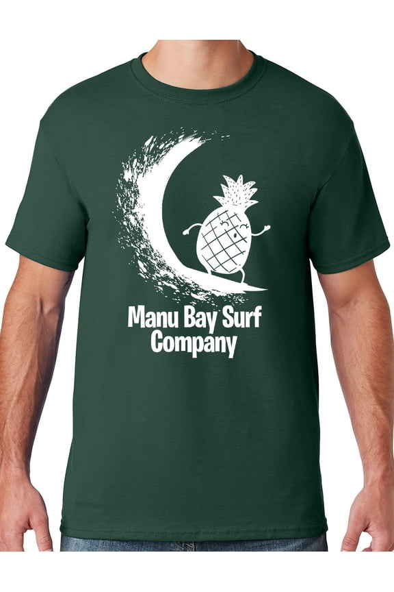Mens Manu Bay Surf Company WHITE SURFING PINEAPPLE T-shirt, 4XL Forest Green
