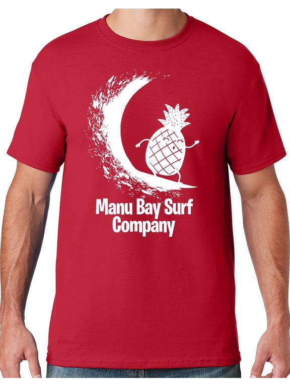 Mens Manu Bay Surf Company WHITE SURFING PINEAPPLE T-shirt, 5XL True Red