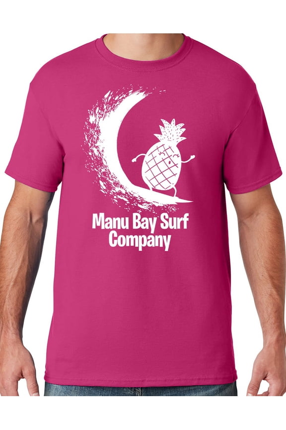 Mens Manu Bay Surf Company WHITE SURFING PINEAPPLE T-shirt, Large Cyber Pink