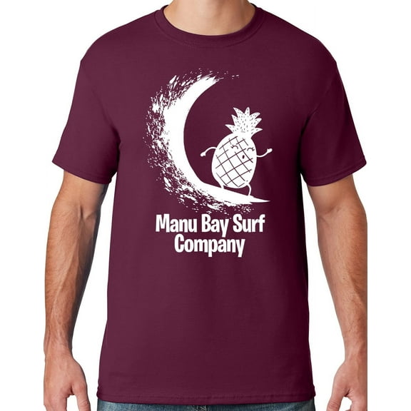 Mens Manu Bay Surf Company WHITE SURFING PINEAPPLE T-shirt, Large Maroon
