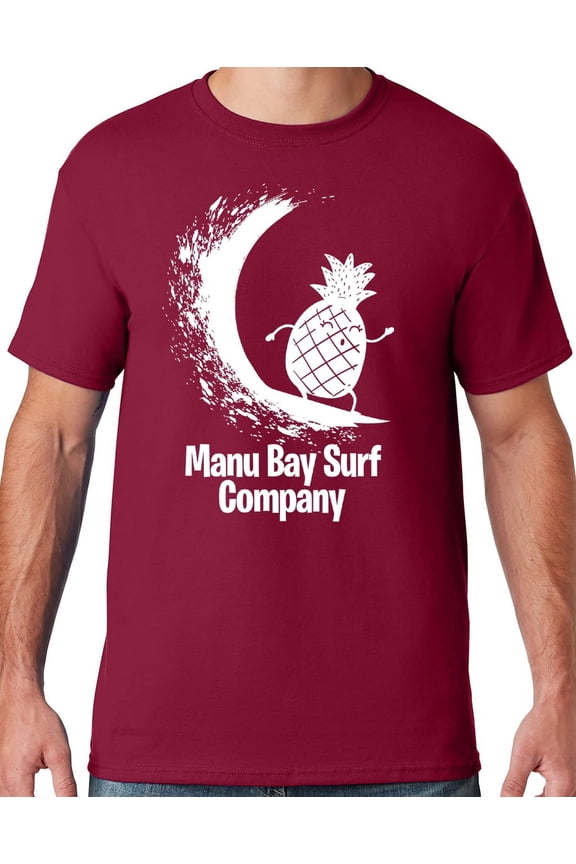 Mens Manu Bay Surf Company WHITE SURFING PINEAPPLE T-shirt, Medium Cardinal Red