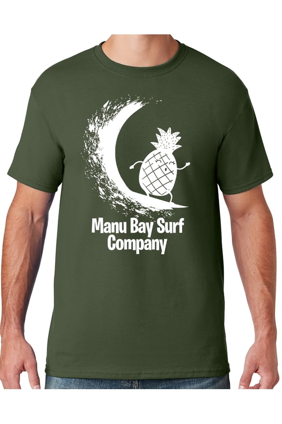 Mens Manu Bay Surf Company WHITE SURFING PINEAPPLE T-shirt, Small Military Green