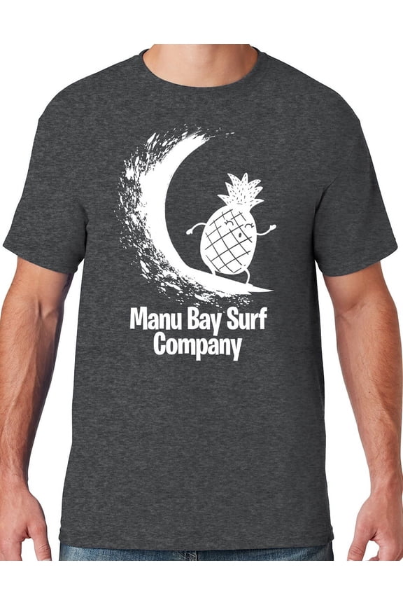 Mens Manu Bay Surf Company WHITE SURFING PINEAPPLE T-shirt, XL Black Heather