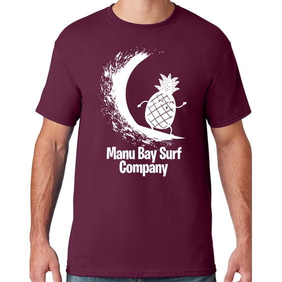 Mens Manu Bay Surf Company WHITE SURFING PINEAPPLE T-shirt, XL Maroon