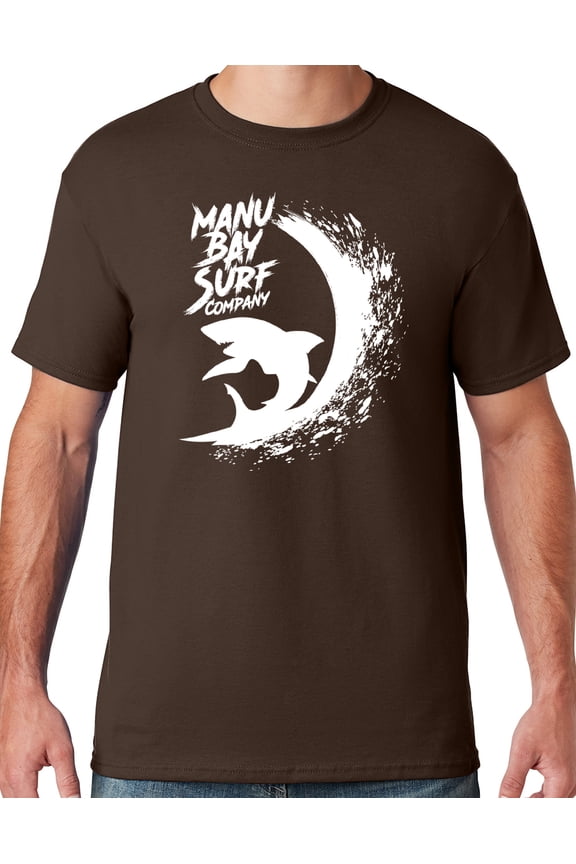 Mens Manu Bay Surf Company WHITE SURFING SHARK T-shirt, XL Chocolate Brown