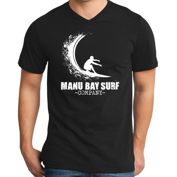 Mens Manu Bay Surf Company WHITE WAVE Surfer T-shirt, 3XL Black
