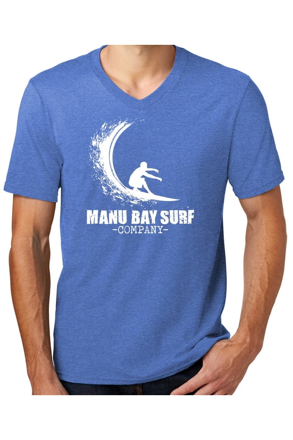 Mens Manu Bay Surf Company WHITE WAVE Surfer T-shirt, 4XL Heathered Royal