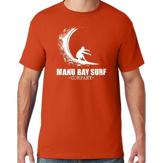 Mens Manu Bay Surf Company WHITE WAVE T-shirt, 2XL Burnt Orange