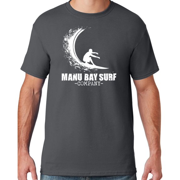 Mens Manu Bay Surf Company WHITE WAVE T-shirt, Large Charcoal Grey