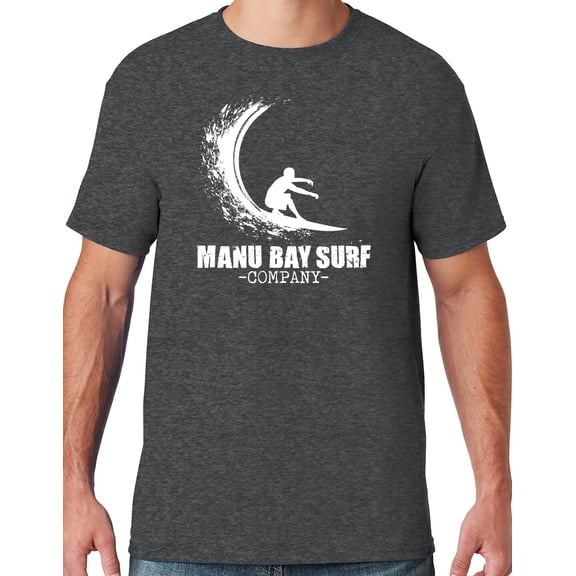 Mens Manu Bay Surf Company WHITE WAVE T-shirt, Medium Black Heather