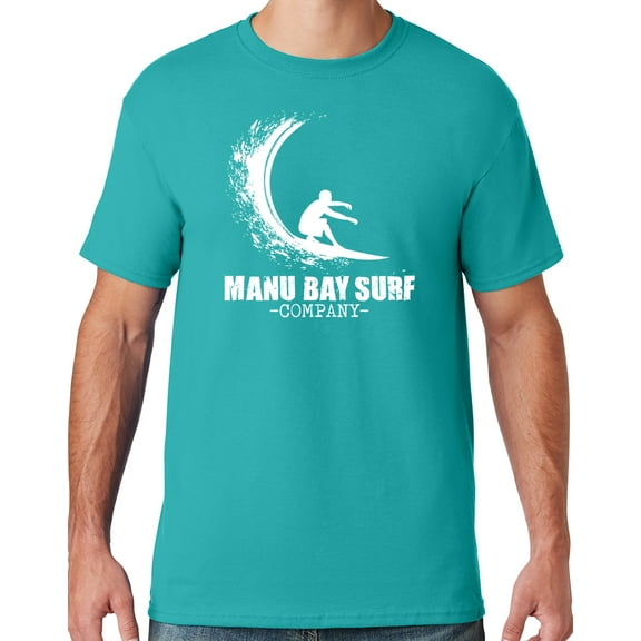Mens Manu Bay Surf Company WHITE WAVE T-shirt, Medium Jade