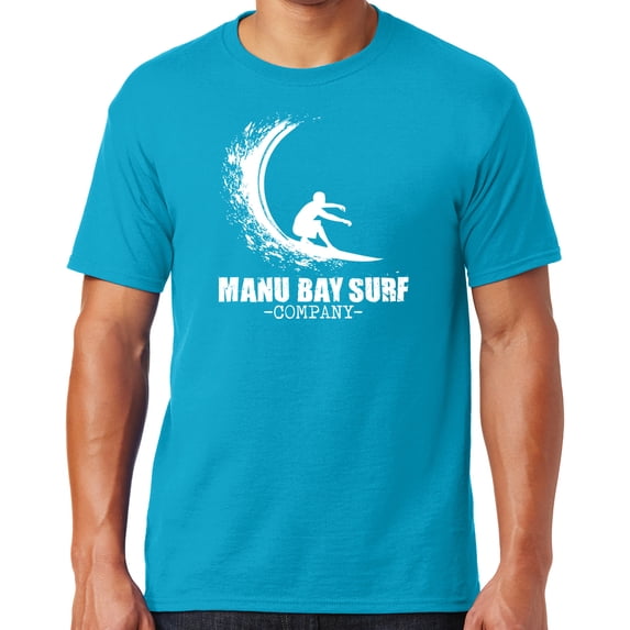 Mens Manu Bay Surf Company WHITE WAVE T-shirt, Small Cali Blue