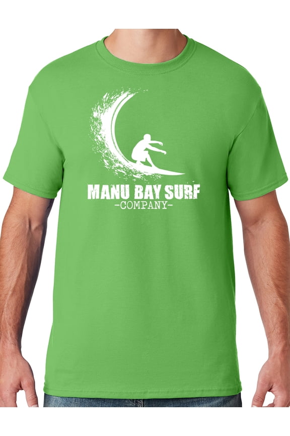 Mens Manu Bay Surf Company WHITE WAVE T-shirt, XL Kiwi Green