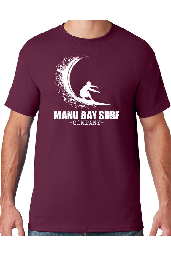 Mens Manu Bay Surf Company WHITE WAVE T-shirt, XL Maroon