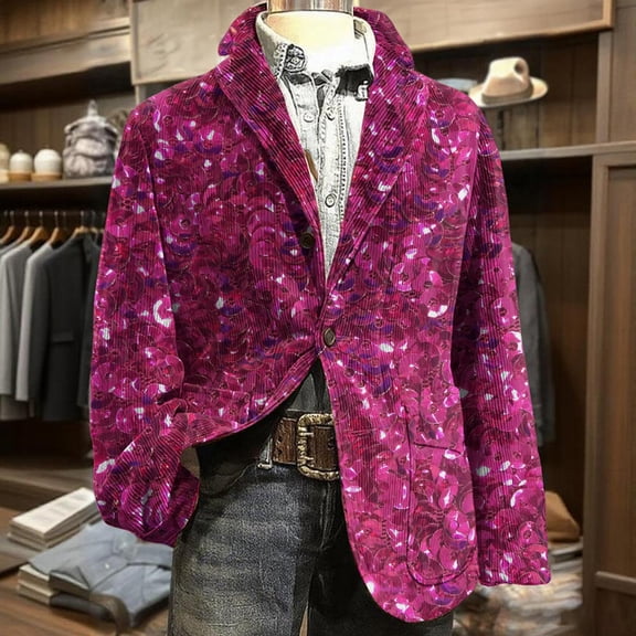 Mens Mar-di Gras Business Blazer Corduroy Glitter Sequins Graphic Slim Fit 2 Button Carnival Holiday Party Jacket with Pockets