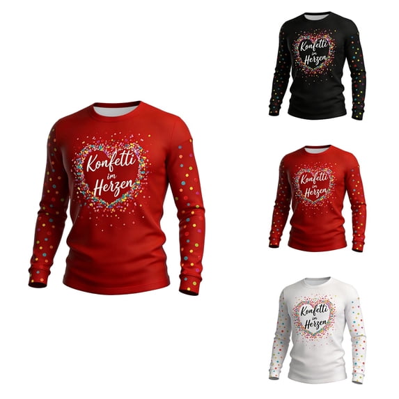 Mens Mardi Gras Shirts, Long Sleeve Crewneck T-Shirt with Classic Carnival Print (S-3XL)