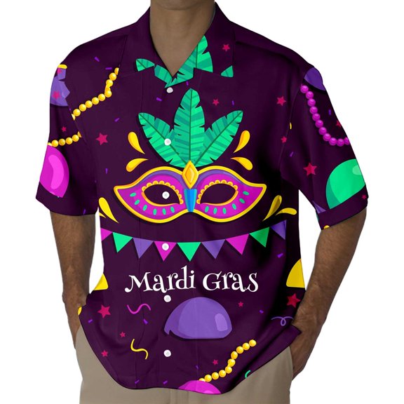 Mens Mardi Short Sleeve Shirt Numbers 3D Printed Button Lapel Short Sleeve Shirt Top