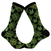 Mens Marijuana Pot Leaf Argyle Funny Sarcastic Adult Humor Graphic Novelty Socks