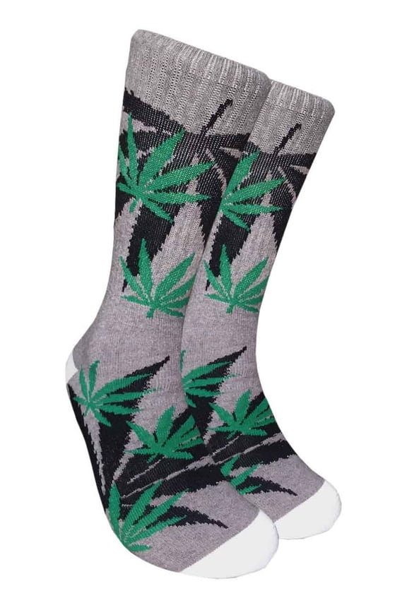 Mens Marijuana Weed Leaf Gray Socks