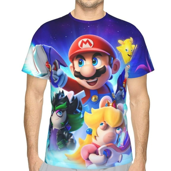 Mens Mario 3d Print T-Shirt Crewneck Short Sleeve Tee Shirt