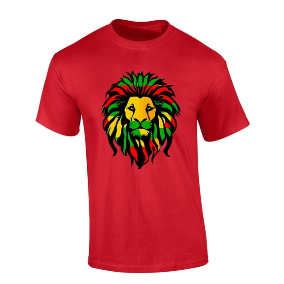 Mens Marley Tshirt Rastafarian Lion Rasta Flag Colors Short Sleeve T-shirt-Red-xxxl